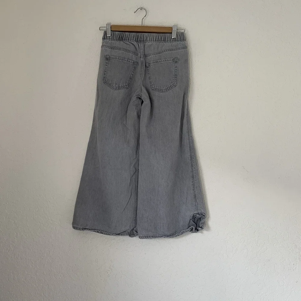 GAP Baggy Jeans Girl M Grey High Rise Wide Leg Adjustable Y2K-Style Casual Comfy